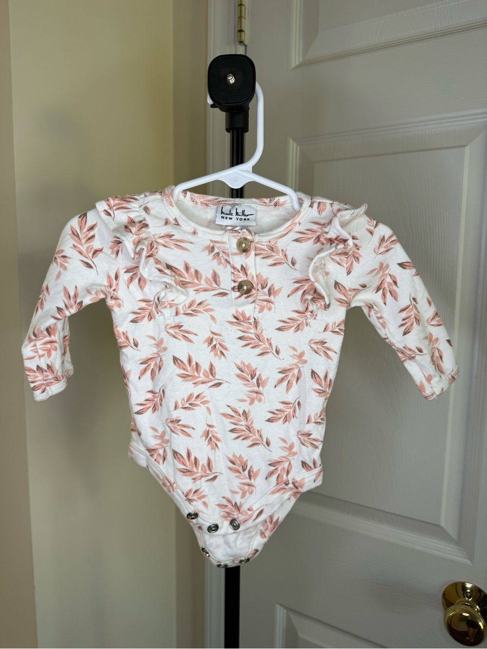 Nicole Miller White Baby One-Piece with Peach Leaf Print
